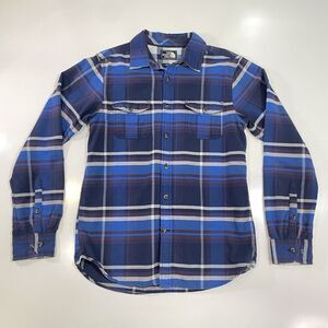 The North Face Plaid Flannel Shirt Men's Size Small Blue Gray Long Sleeve Cotton